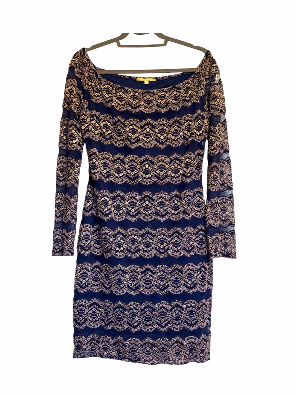 ✨Gianni Bini Navy & Rose Gold Metallic Lace Sheath Dress L ✨